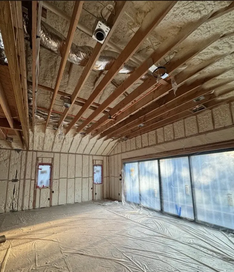 Interior walls and ceiling insulated with spray foam during new construction in Cheney